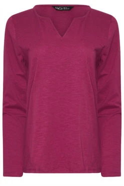 M&Co Dark Pink Cotton Notch Neck Top 11 M&Co Dark Pink Cotton Notch Neck Top -Evans Boutique 2be1f14f d5b3 40 501870 X