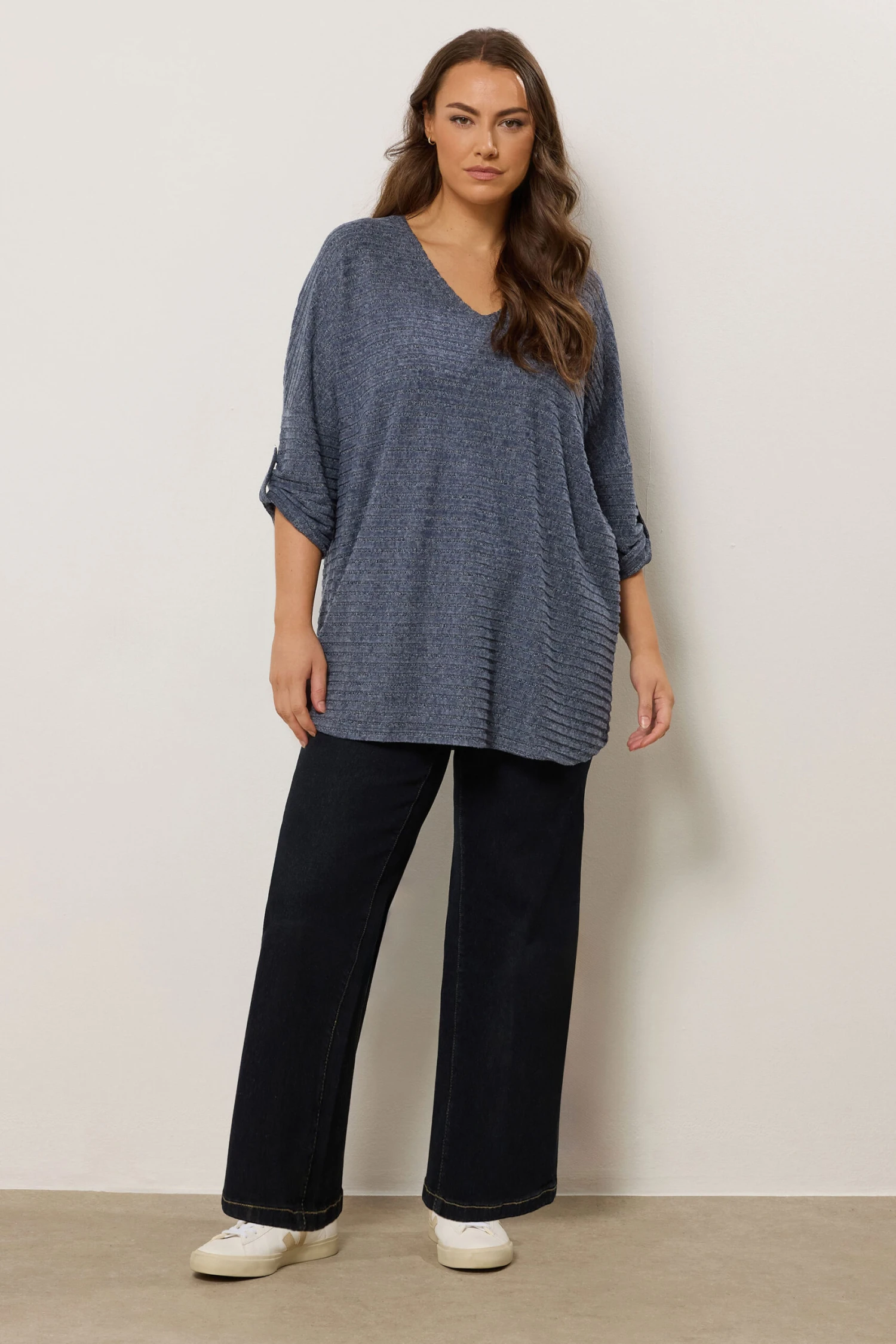 EVANS Curve Blue Tab Sleeve Ribbed Jumper 4 EVANS Curve Blue Tab Sleeve Ribbed Jumper – Image 2