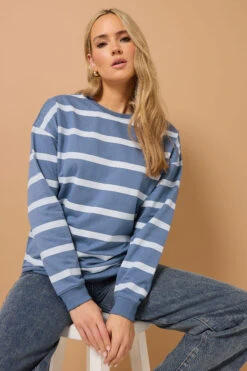 LTS Tall Light Blue Stripe Print Crew Neck Sweatshirt -Evans Boutique 2c1806b7 7293 42 355665 D