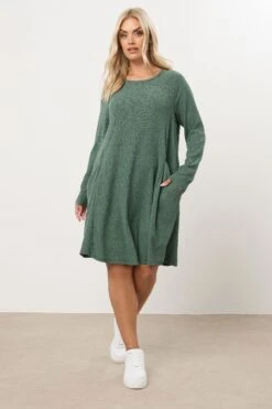 YOURS - Robe Pull Texturée Verte à Poches