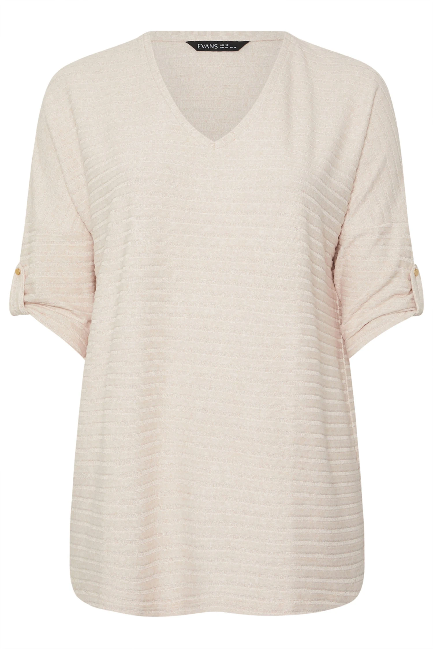EVANS Curve Cream Tab Sleeve Ribbed Jumper 7 EVANS Curve Cream Tab Sleeve Ribbed Jumper – Image 5