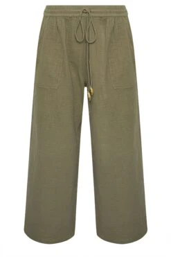 YOURS - Pantalon Wide Leg Vert Kaki Plissé à Poches -Evans Boutique 2c68fba7 d93e 44 310119 X