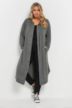 YOURS - Cardigan Gris à Capuche Maxi à Poches