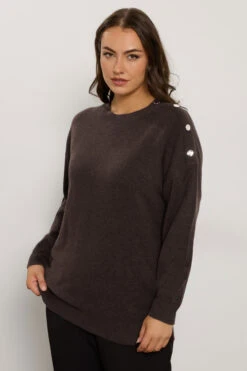 EVANS Curve Chocolate Brown Button Detail Jumper