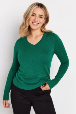 M&Co Teal Green Long Sleeve V-Neck Jumper