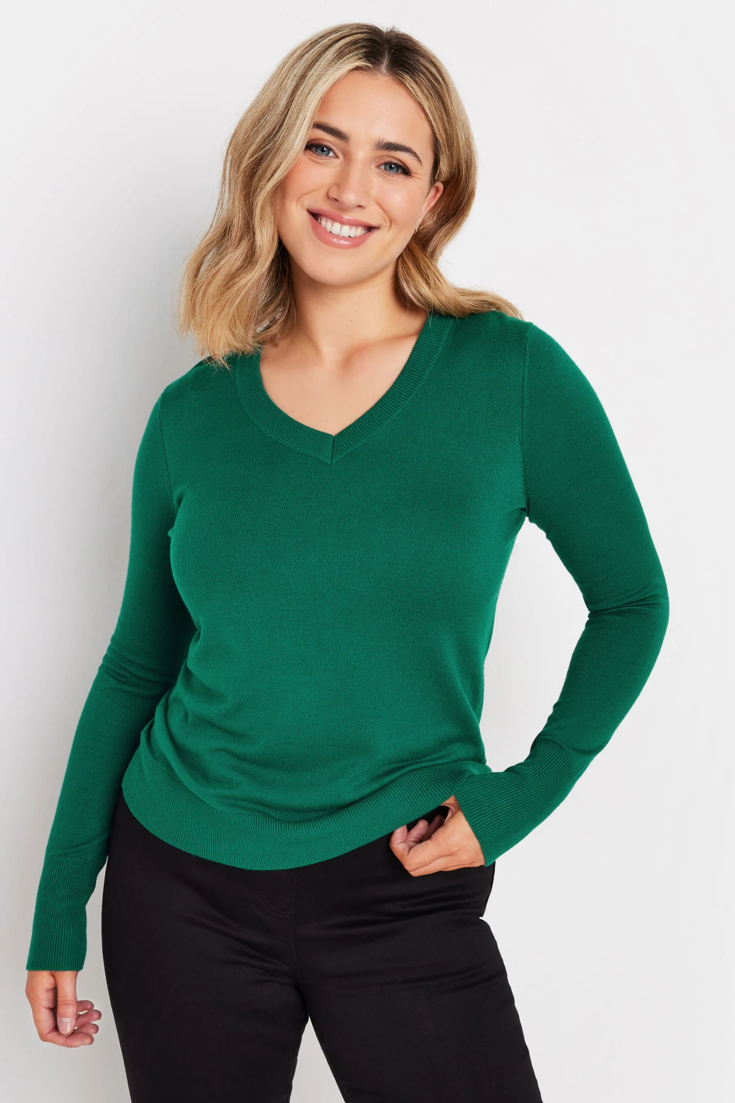 M&Co Teal Green Long Sleeve V-Neck Jumper 3 M&Co Teal Green Long Sleeve V-Neck Jumper