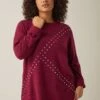 EVANS Curve Burgundy Red Stud Longline Jumper