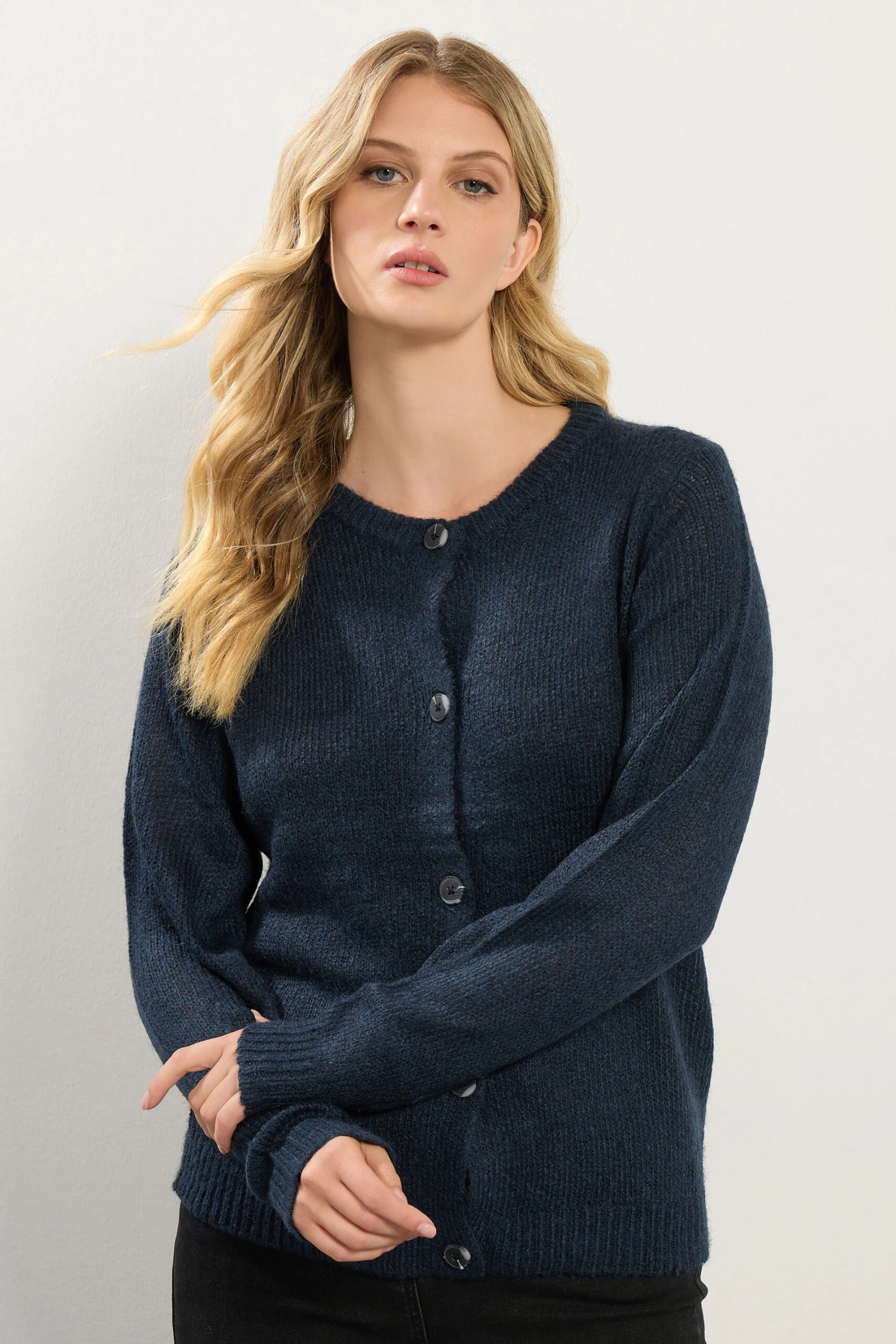 LTS Tall Navy Blue Knitted Button Cardigan 3 LTS Tall Navy Blue Knitted Button Cardigan