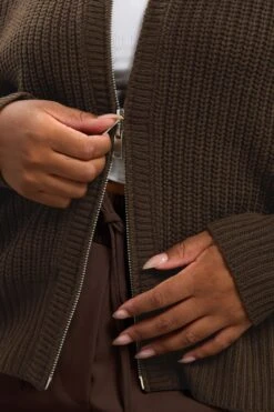 YOURS Curve Cardigan Bomber à Col En Tricot Marron -Evans Boutique 2d58b44e 5ba1 4c 280747 D