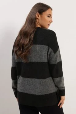 YOURS - Pull En Maille Noir & Gris à Rayures -Evans Boutique 2d8d026d 3215 44 280042 C