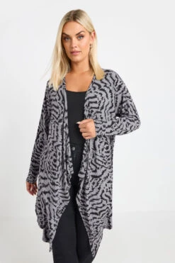 YOURS - Cardigan Gris Abstrait Coupe Cascade Manches Longues