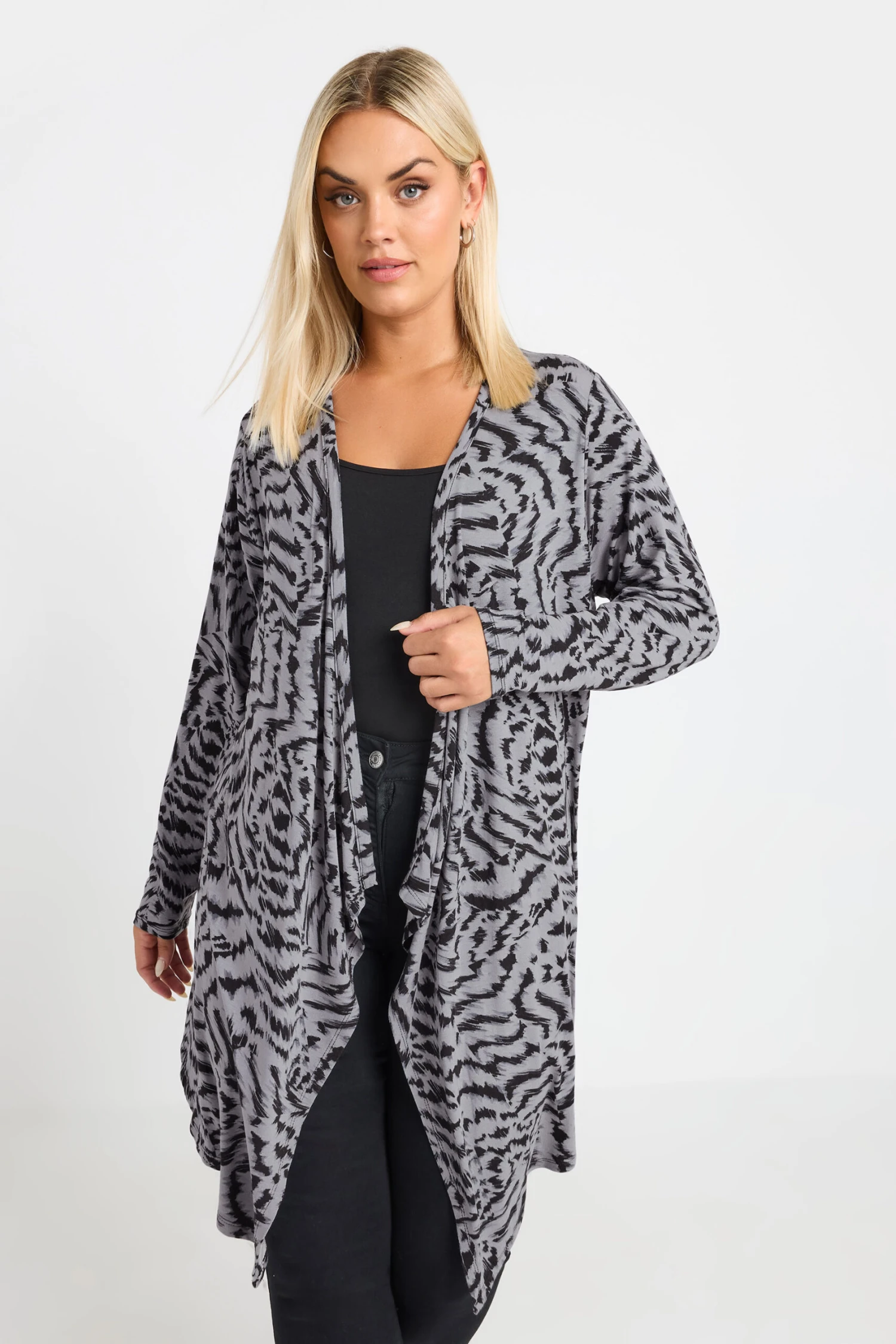 YOURS - Cardigan Gris Abstrait Coupe Cascade Manches Longues 3 YOURS - Cardigan Gris Abstrait Coupe Cascade Manches Longues