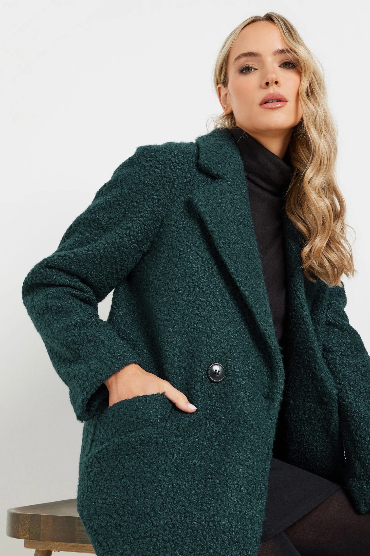 LTS Tall Forest Green Boucle Wrap Midi Coat 6 LTS Tall Forest Green Boucle Wrap Midi Coat – Image 4