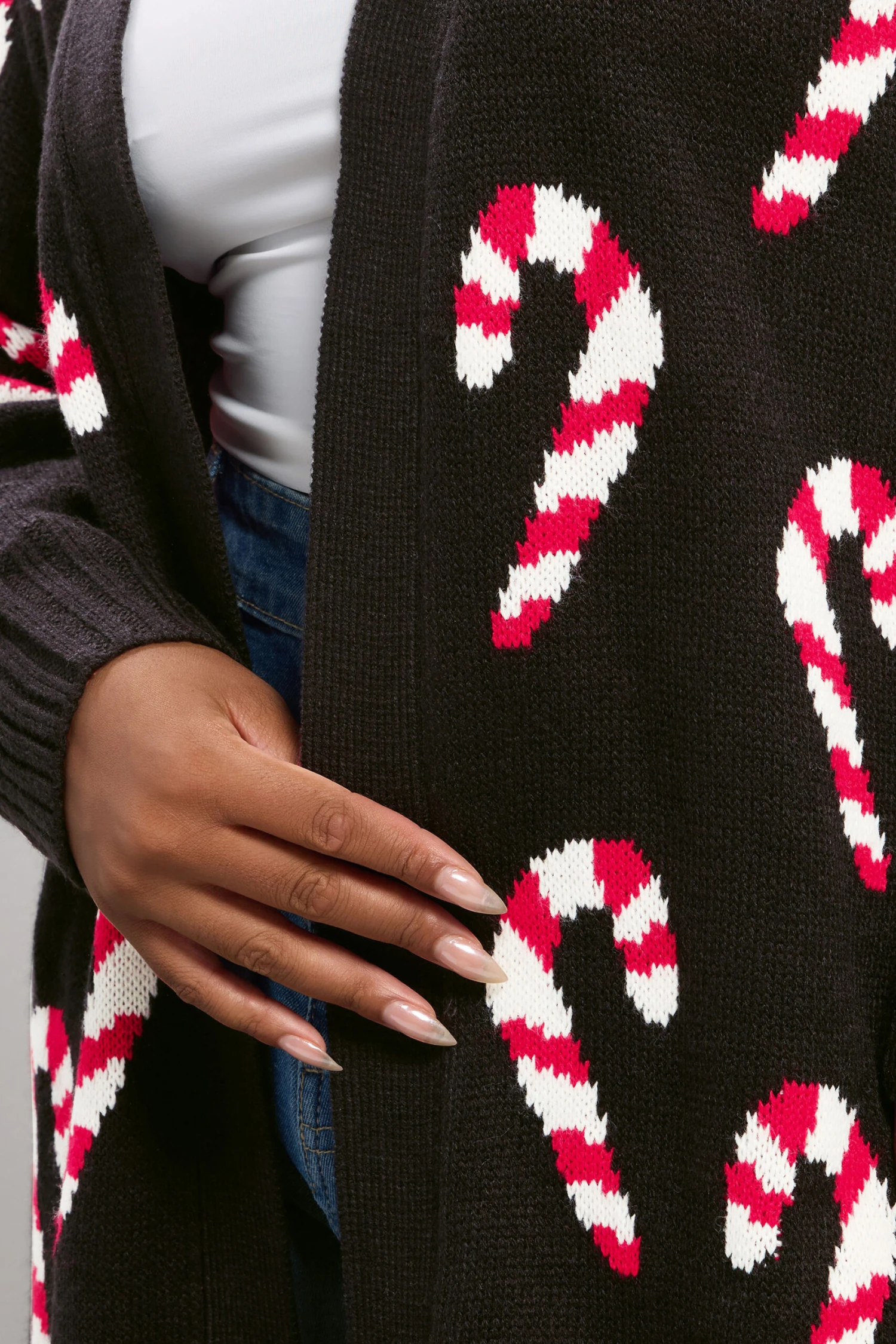 YOURS Curve Cardigan Mi-long Noir En Canne De Bonbon 8 YOURS Curve Cardigan Mi-long Noir En Canne De Bonbon – Image 6