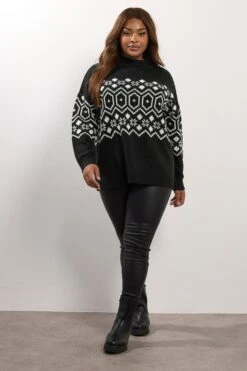 YOURS Curve Pull En Maille Fairisle Noir -Evans Boutique 2e25acd1 0d61 46 280765 B