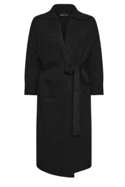 YOURS - Cardigan Maxi Épais Noir à Ceinture -Evans Boutique 2e60ca2a c956 47 280324 X