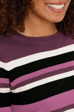 M&Co Berry Purple Stripe Crew Neck Jumper 10 M&Co Berry Purple Stripe Crew Neck Jumper -Evans Boutique 2e7981fc 2fce 42 502475 D
