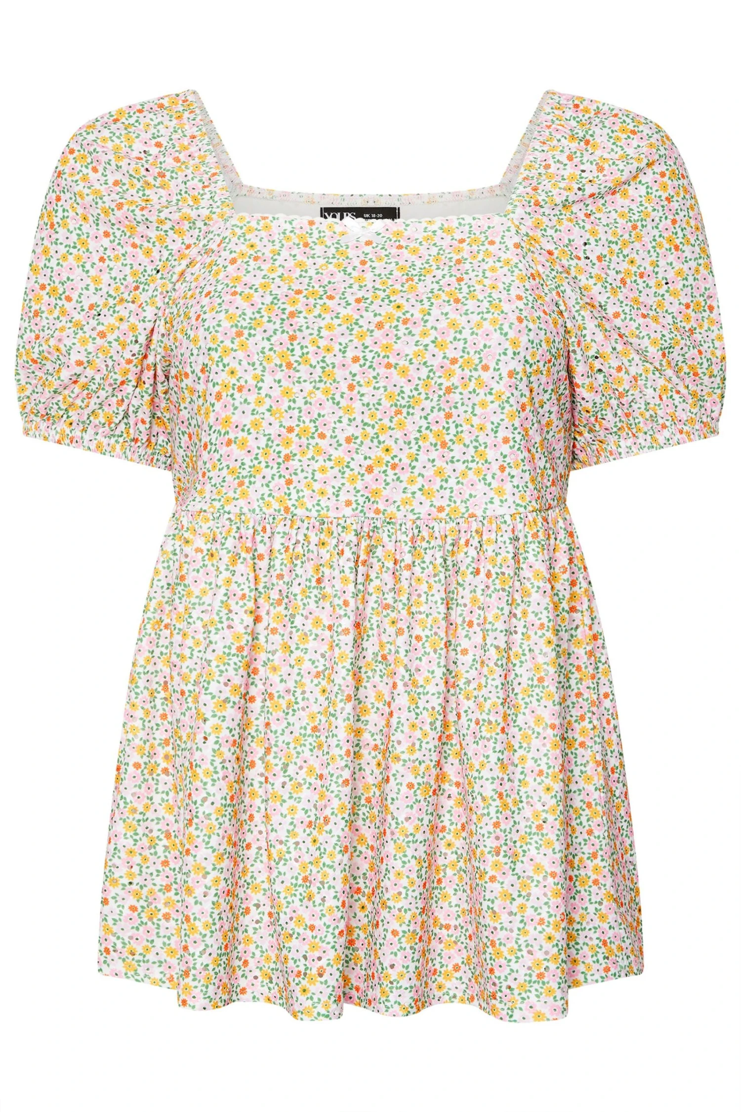 YOURS - Top Floral Smocké Orangé Manches Courtes 9 YOURS - Top Floral Smocké Orangé Manches Courtes – Image 7