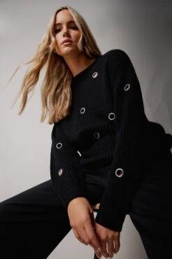 LTS Tall Black Knitted Eyelet Jumper -Evans Boutique 2e7f234a 3ed3 4c 354994 A