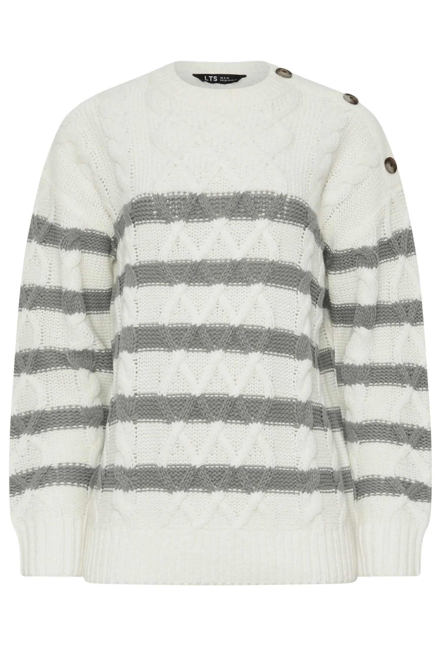 LTS Tall Grey Stripe Cable Knit Jumper 7 LTS Tall Grey Stripe Cable Knit Jumper – Image 5