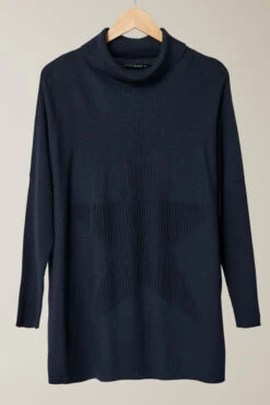 EVANS Curve Navy Blue Knitted Star Roll Neck Jumper -Evans Boutique 2ecb347f 1bc3 4f 615519 P