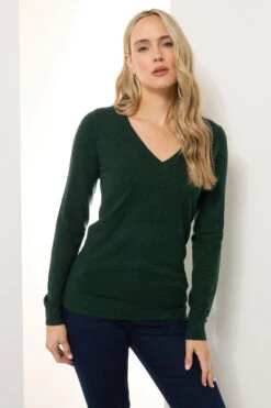 LTS Tall Dark Green Knit V-Neck Jumper