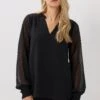 LTS Tall Black Dobby Spot Shirred Cuff Top 1 LTS Tall Black Dobby Spot Shirred Cuff Top -Evans Boutique 2f2d08dd 85d2 46 356258 A