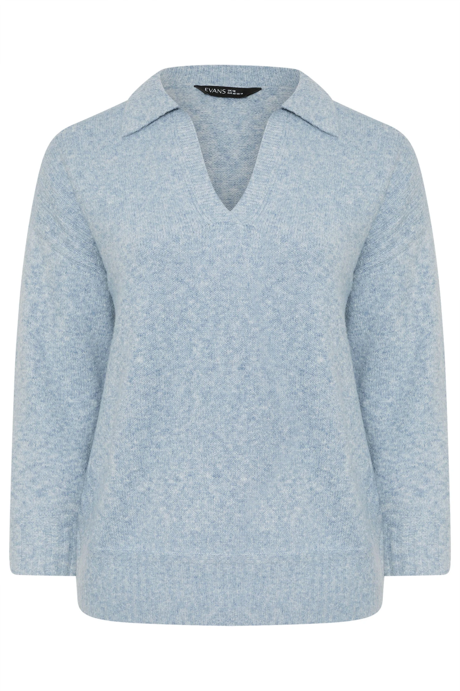 EVANS Curve Light Blue Collared Knitted Jumper 7 EVANS Curve Light Blue Collared Knitted Jumper – Image 5