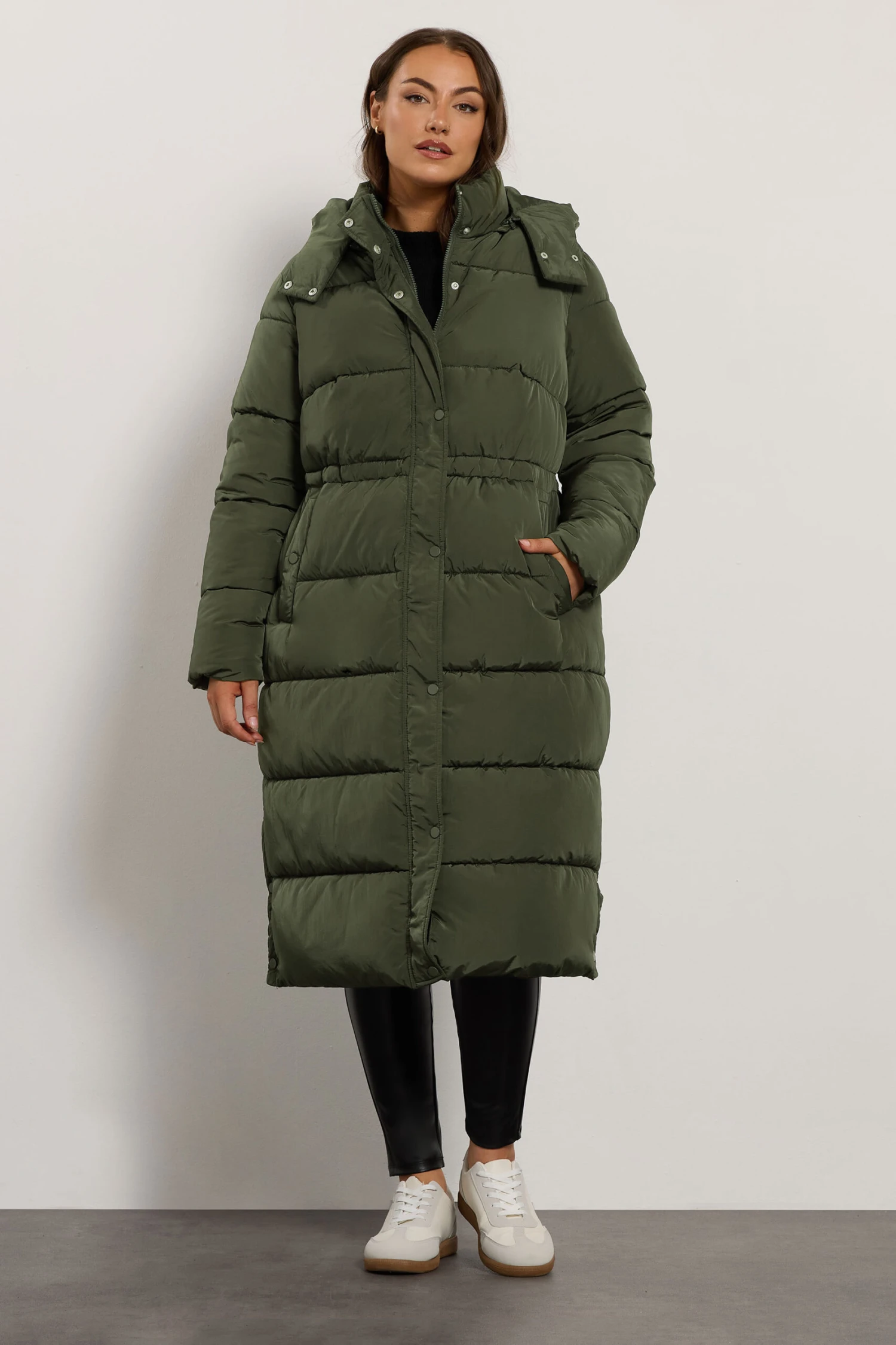 EVANS Curve Khaki Green Maxi Puffer Coat 4 EVANS Curve Khaki Green Maxi Puffer Coat – Image 2