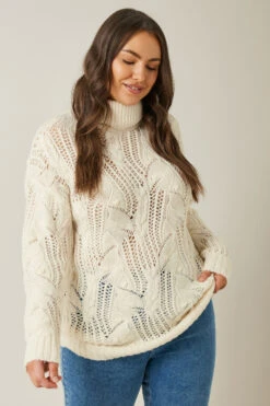 EVANS Curve White Roll Neck Stitch Detailing Knitted Jumper