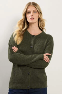 LTS Tall Khaki Green Knitted Button Cardigan