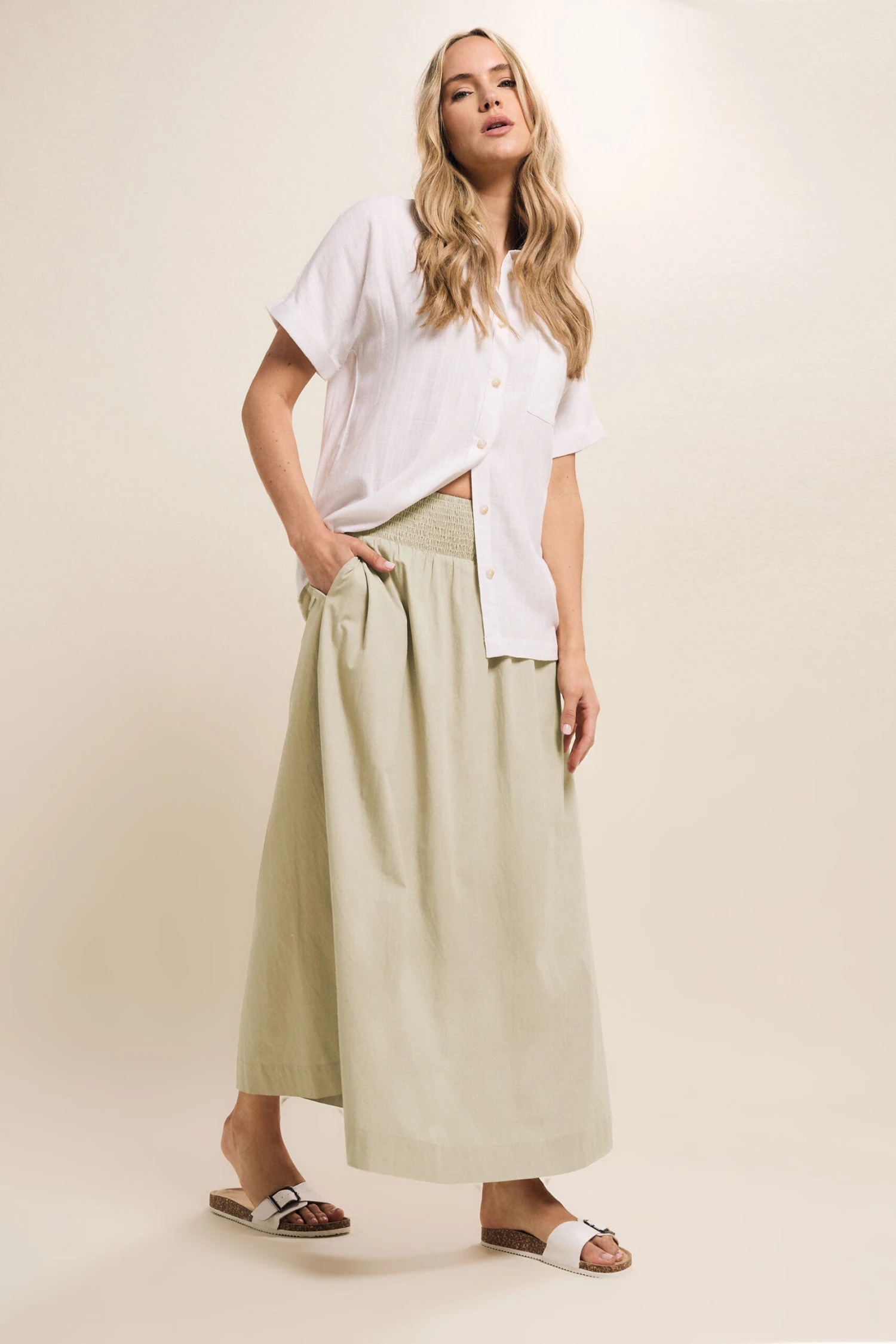 LTS Tall Natural Brown Cotton Shirred Waist Maxi Skirt 3 LTS Tall Natural Brown Cotton Shirred Waist Maxi Skirt