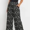 YOURS - Pantalon Noir Floral Coupe Wide Leg