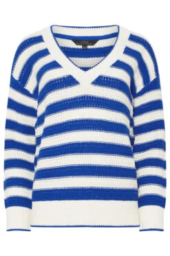 STAR Blue Knitted Stripe V-Neckline Jumper -Evans Boutique 30b488d8 6eca 4e 110741 X