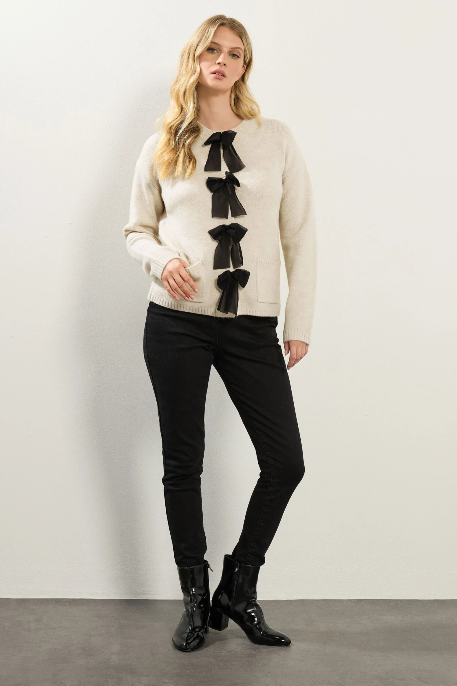 LTS Tall Cream Knitted Bow Front Cardigan 4 LTS Tall Cream Knitted Bow Front Cardigan – Image 2