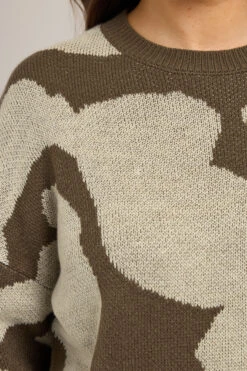 YOURS Curve Pull En Maille Marron à Fleurs Floues -Evans Boutique 30d2665f 1757 41 280520 D