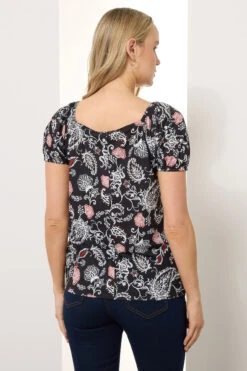 LTS Tall Black Paisley Square Neck Top -Evans Boutique 3109ee98 e57c 43 356631 C