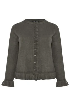 YOURS Curve Cardigan Gris Anthracite à Volants