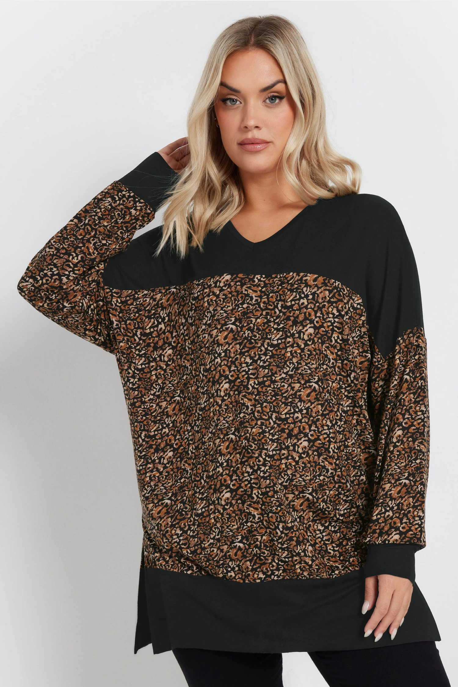 YOURS - Top Noir & Marron Design Léopard Block De Couleur 3 YOURS - Top Noir & Marron Design Léopard Block De Couleur