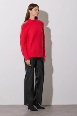 STAR Red Embellished Sleeve Jumper -Evans Boutique 31858722 99cd 40 110616 F