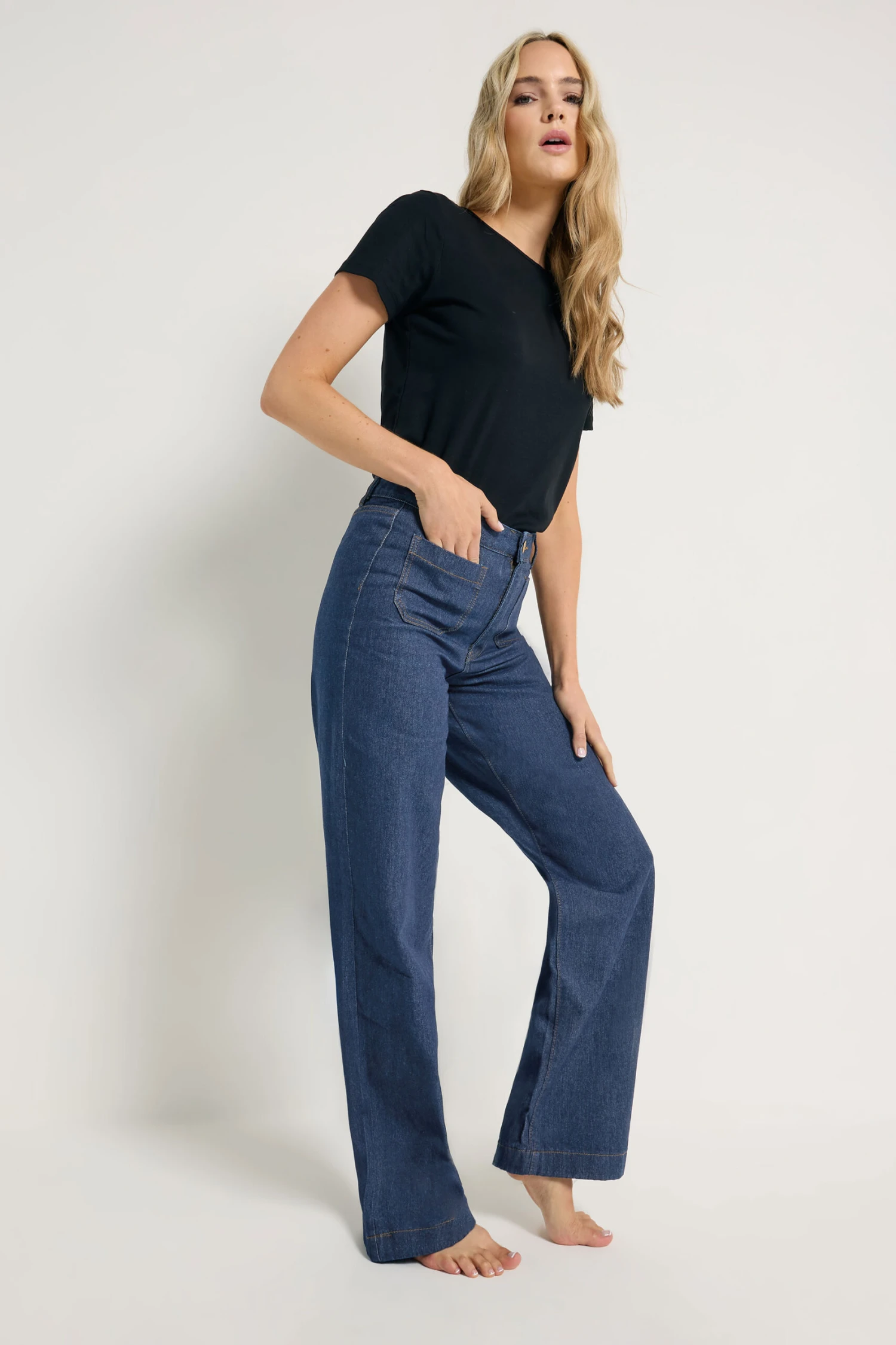 LTS Tall Indigo Blue Pocket Detail Wide Leg Jeans 4 LTS Tall Indigo Blue Pocket Detail Wide Leg Jeans – Image 2