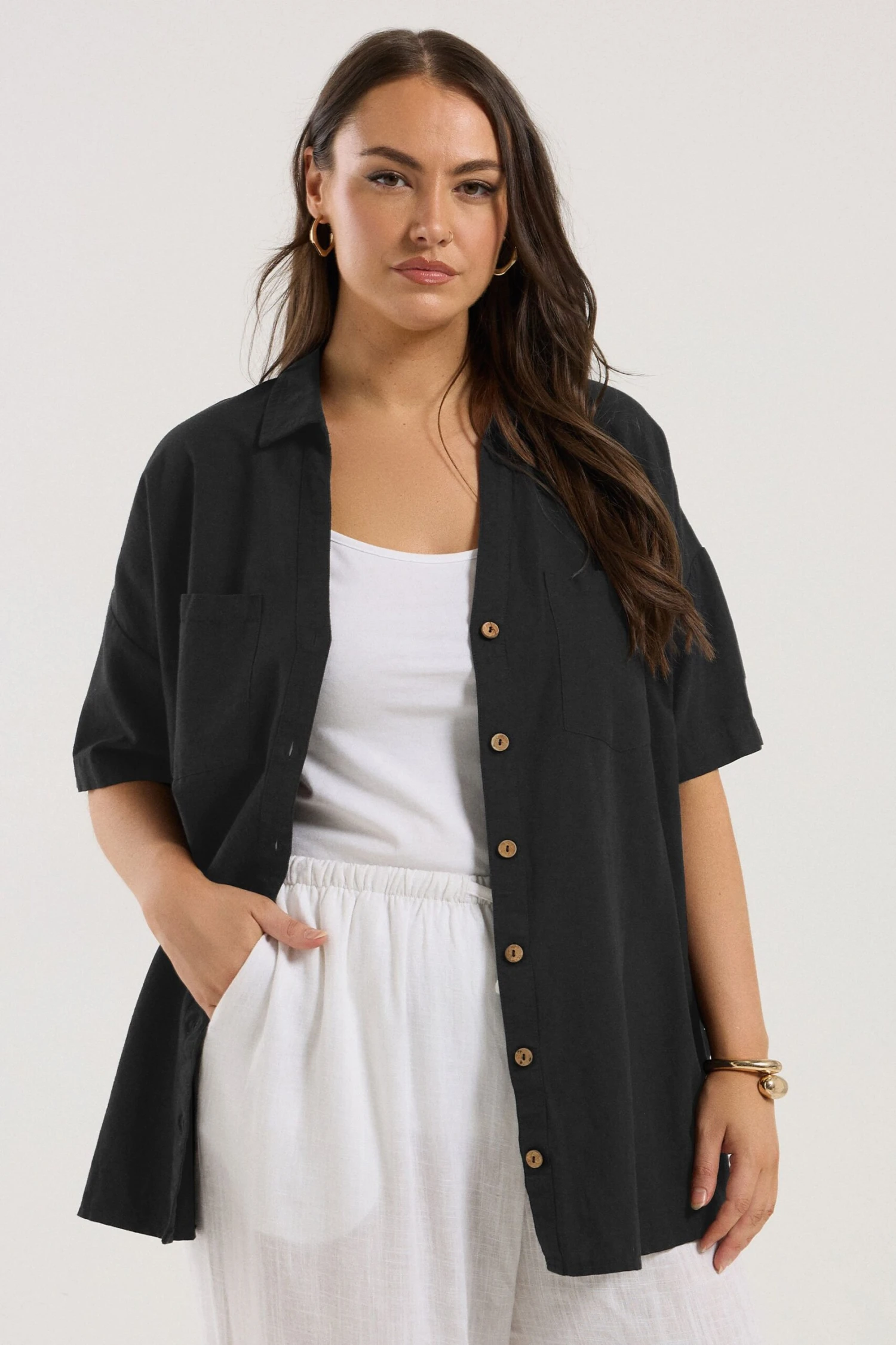 YOURS - Chemisier Noir Ample En Lin 3 YOURS - Chemisier Noir Ample En Lin