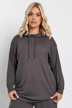 YOURS - Pull à Capuche Gris Charbonneux En Coton -Evans Boutique 31e64cac 95b5 46 126595 B