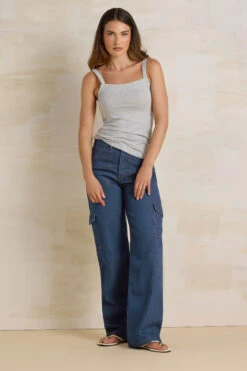 LTS Tall Dark Blue Wide Leg Cargo Jeans -Evans Boutique 3237b717 c7fe 42 351842 A