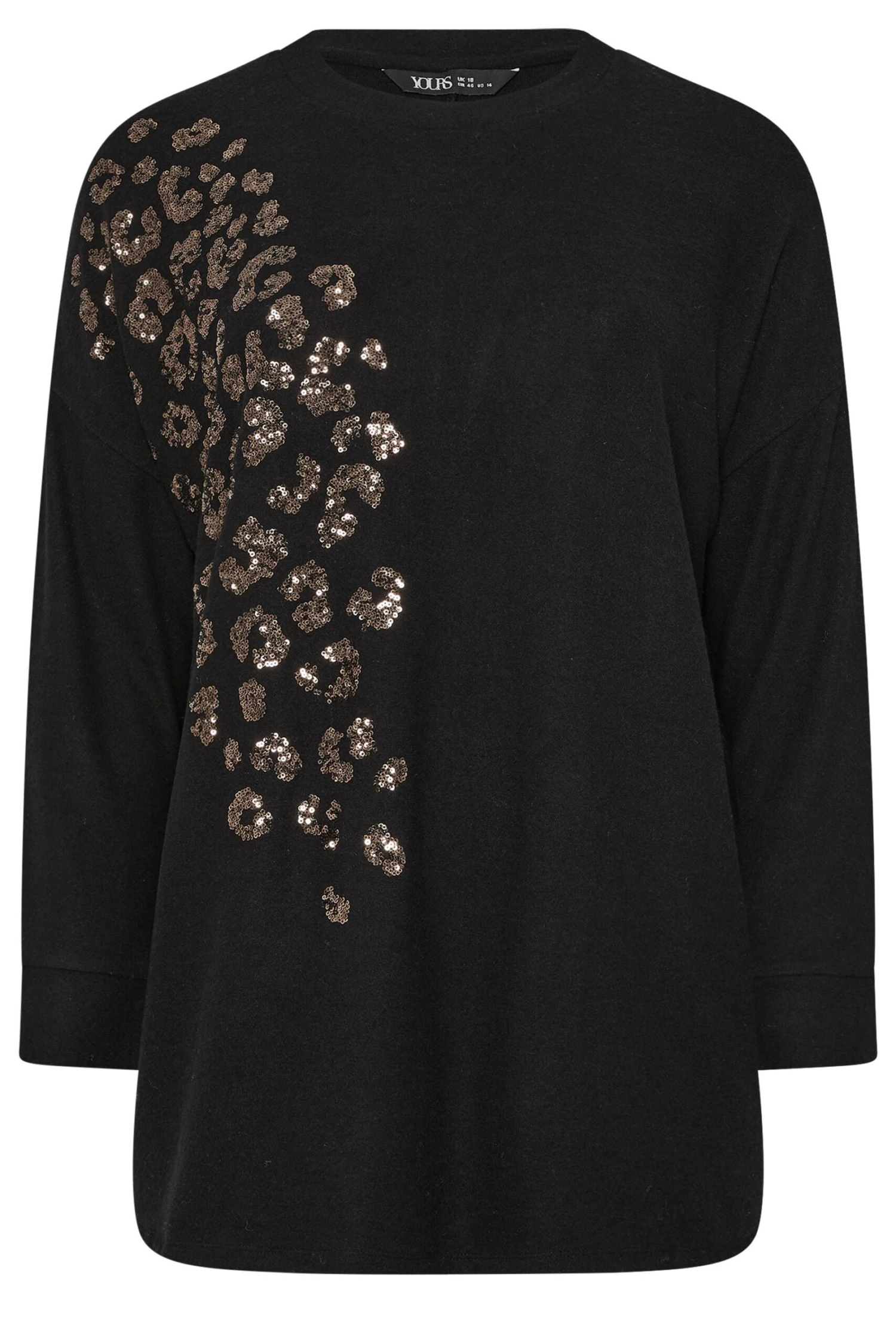 YOURS Curve Pull Noir à Sequins Et Imprimé Léopard 7 YOURS Curve Pull Noir à Sequins Et Imprimé Léopard – Image 5