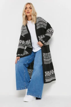 YOURS - Cardigan Noir Long En Maille Design Imprimé