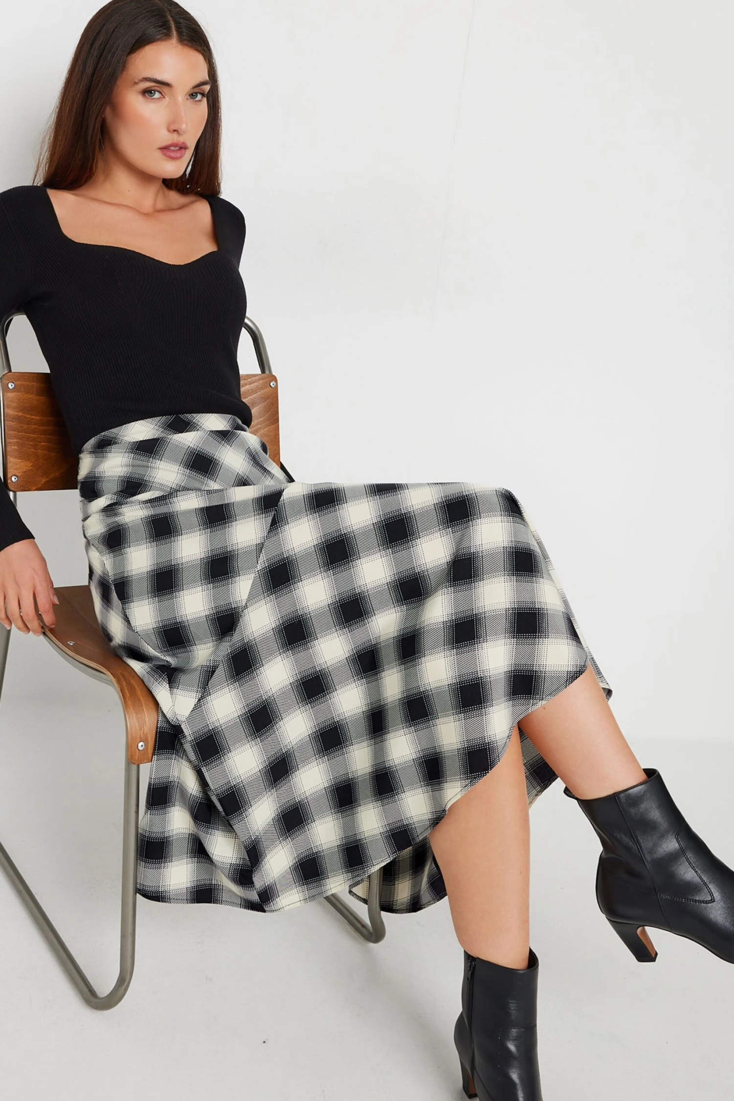 LTS Tall Black Check Print Tiered Midaxi Skirt 3 LTS Tall Black Check Print Tiered Midaxi Skirt
