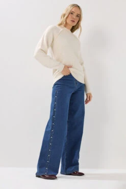 LTS Tall Dark Blue Pearl Detail Wide Leg Jeans