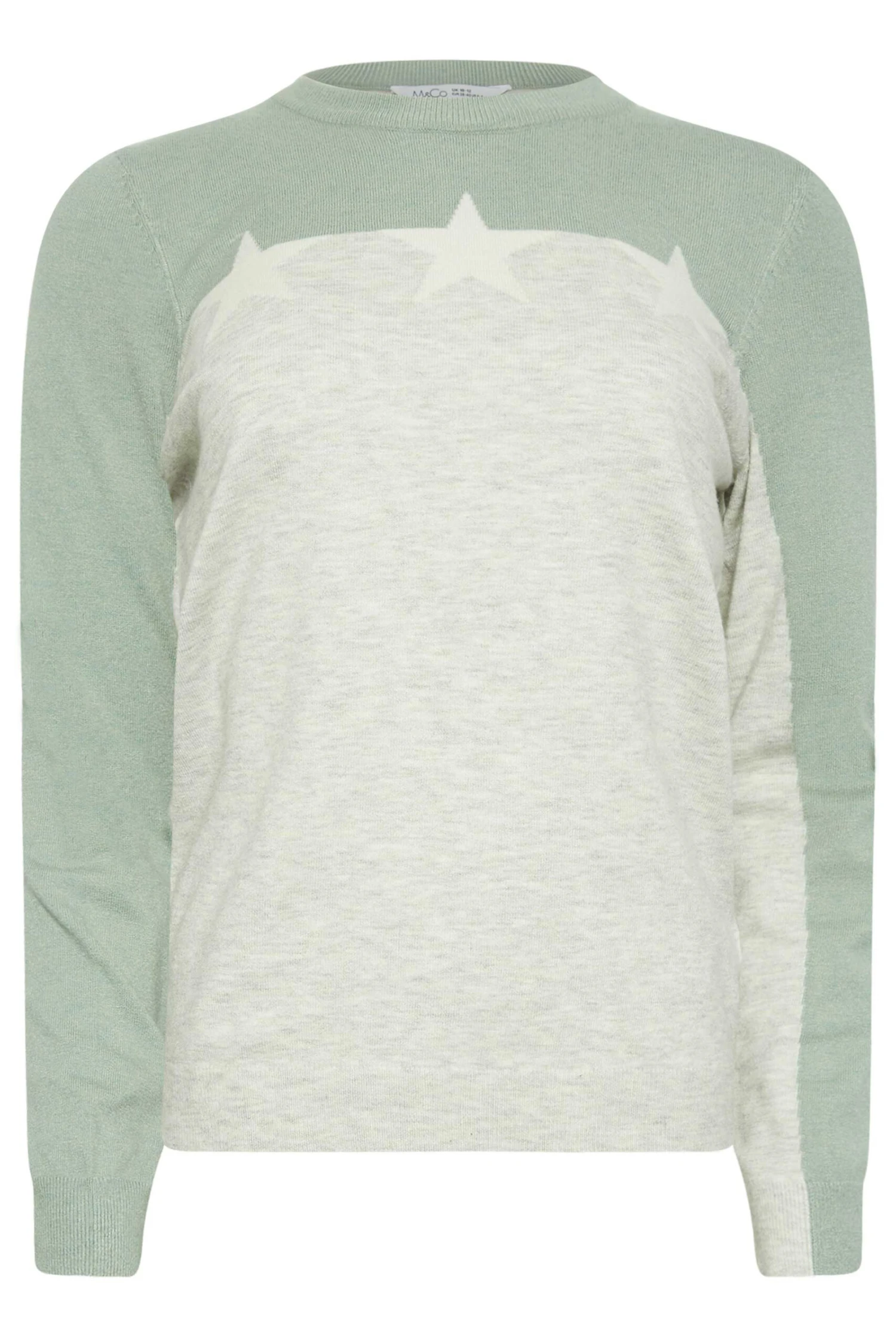 M&Co Grey & Green Contrast Sleeve Star Print Jumper 7 M&Co Grey & Green Contrast Sleeve Star Print Jumper – Image 5