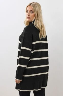 YOURS - Pull Col Roulé Noir & Crème à Rayures -Evans Boutique 34b57168 8592 4e 280299 C